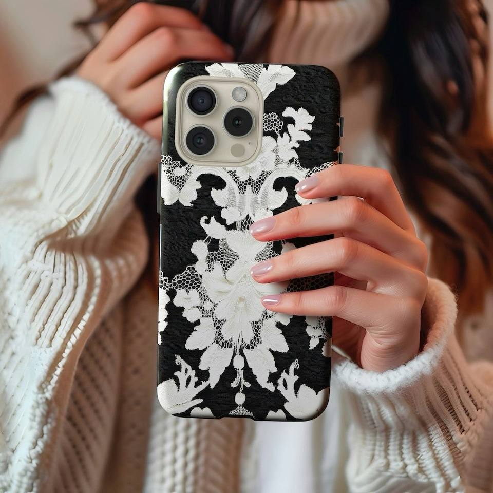 image 1 of Black Lace Phone Case | Black | iPhone 13 Mini
Slim | iPhone 13 Mini
Slim
