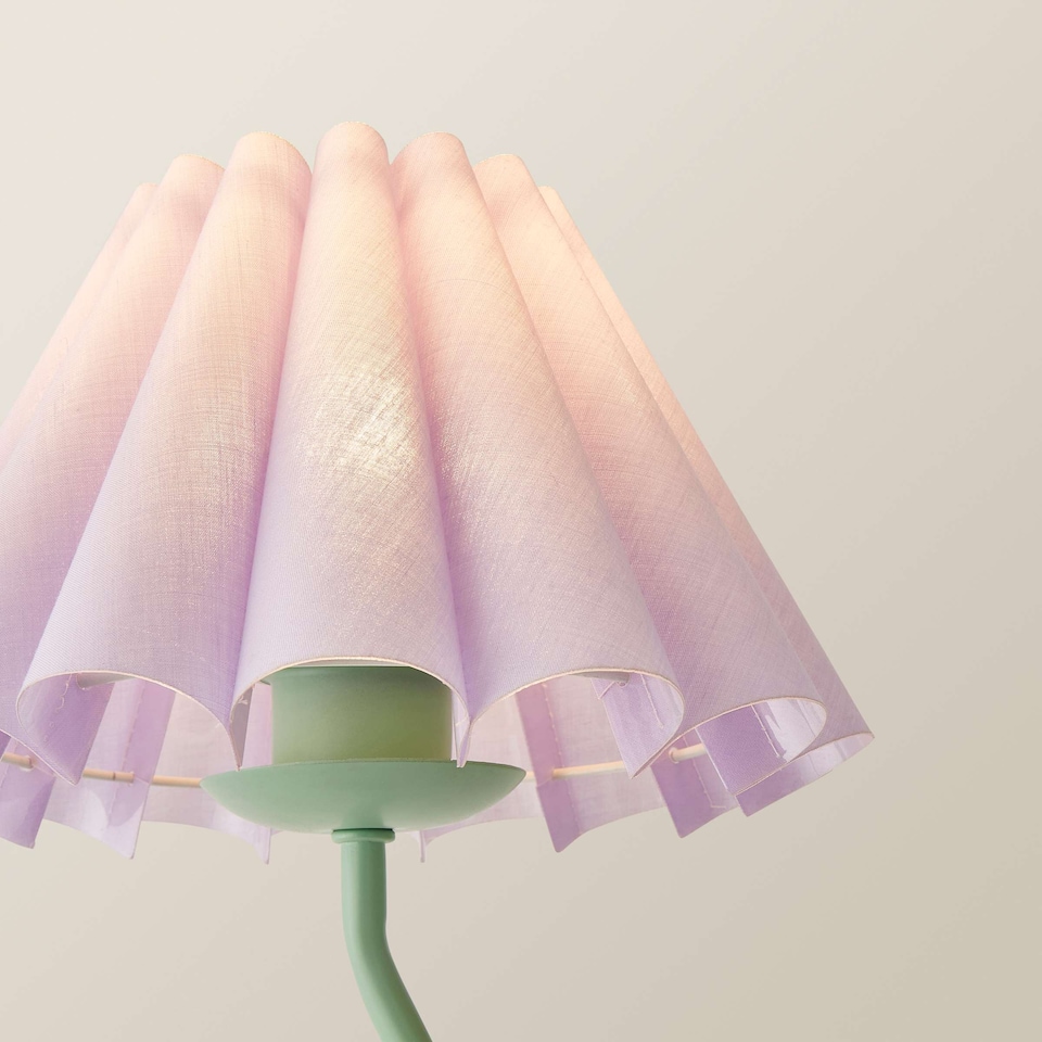image 1 of ValueLights Wiggle Lilac Pleated Scallop Shade Moss Green Metal Table Lamp and Bulb