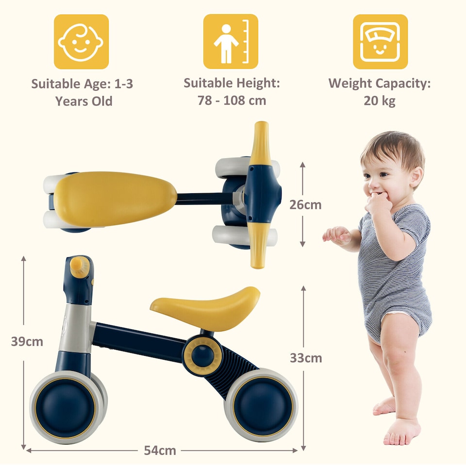 image 1 of COSTWAY Cute Baby Balance Bike Childrens Bicycle Yellow