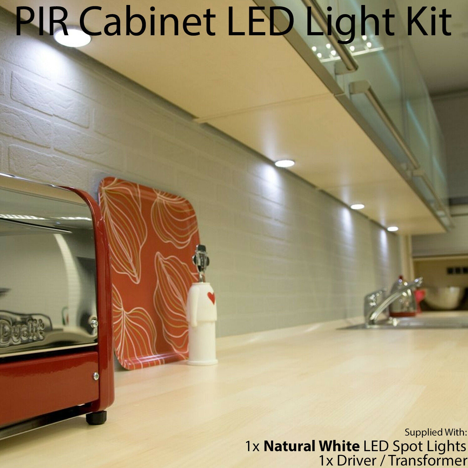 Loops 1x ALUMINIUM Ultra-Slim Round Under Cabinet Kitchen Light & Driver Kit - AUTO ON / Off-PIR - Natural White LED
