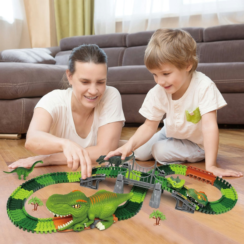 image 1 of Dinosaur Track Playset – Flexible Racing Track with Dinosaur Tunnel & Figures for Kids