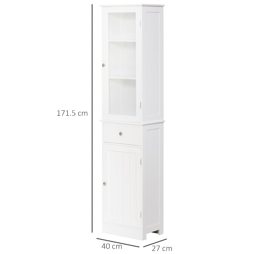 image 1 of kleankin Bathroom Storage Cabinet with 3-tier Shelf Drawer Door, Floor Cabinet Free Standing Tall Slim Side Organizer Shelves, White