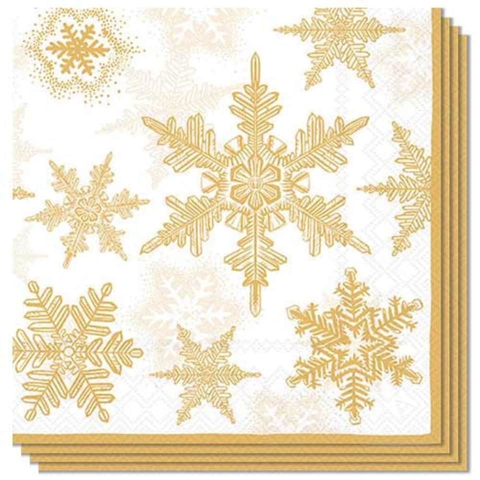 Gold Snowflakes Christmas Paper Luncheon Napkins 3 Ply 33cm - Pack of 20 Gold