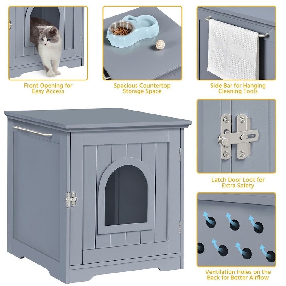 image 1 of Yaheetech Cat Litter Box Enclosures Grey | One Size