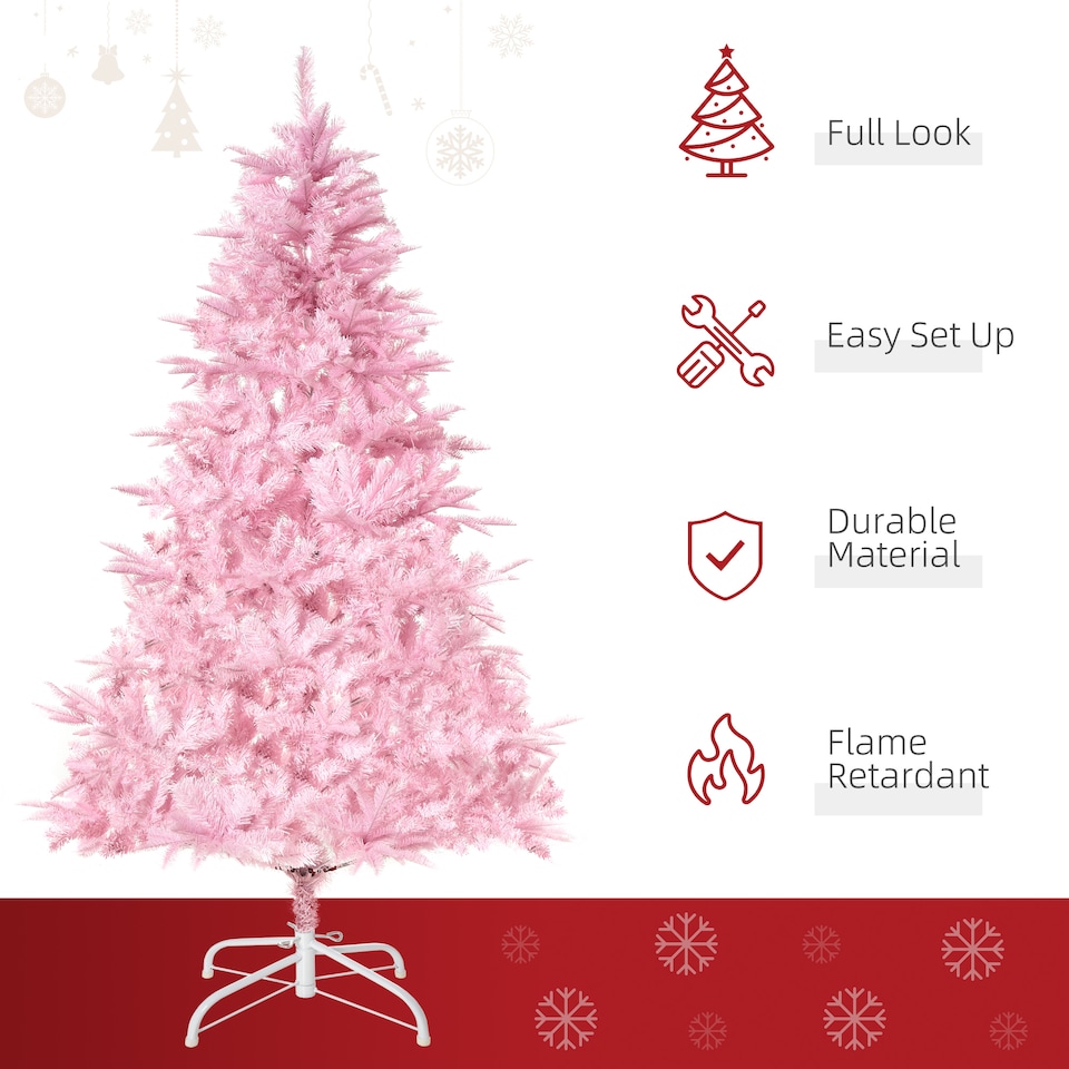 image 1 of HOMCOM 6FT Artificial Christmas Tree Holiday mas Holiday Tree Decoration with Automatic Open for Home Party, Pink