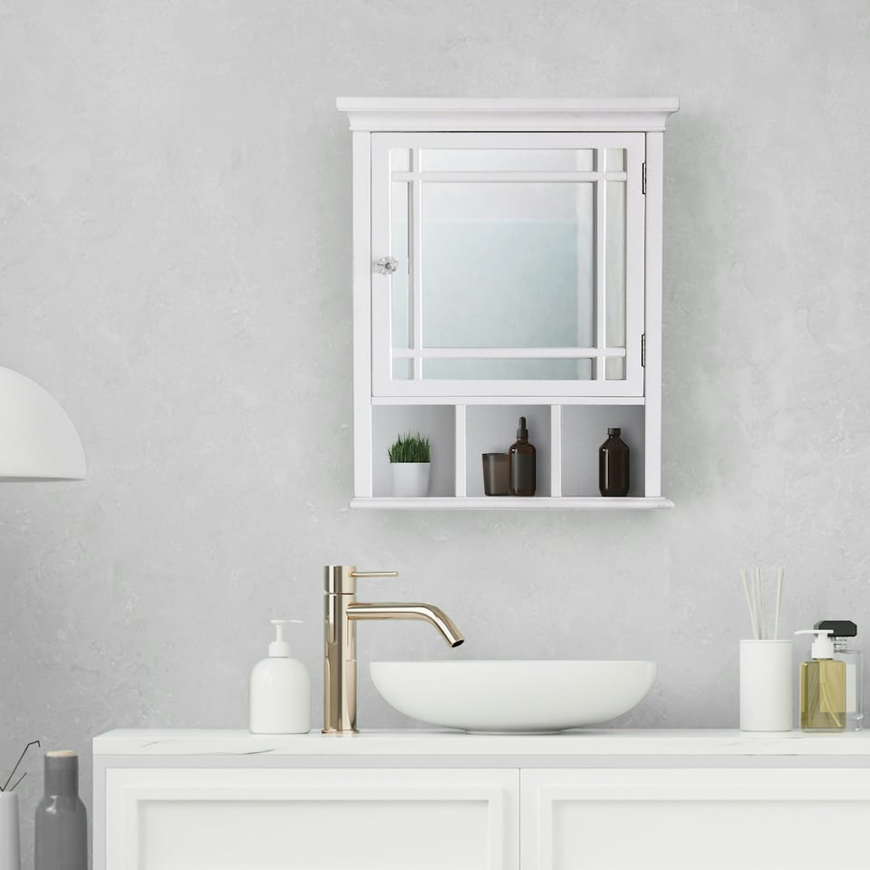 image 1 of Teamson Home Wooden Bathroom Medicine Cabinet Mirrored White