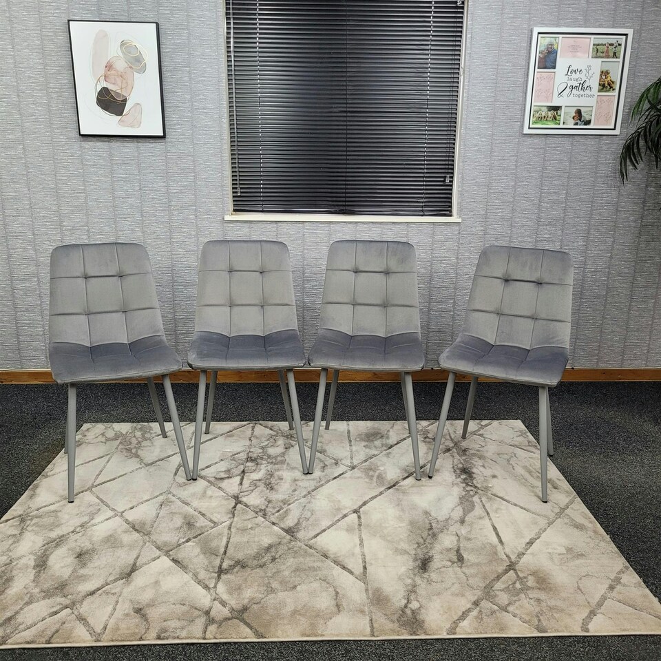 image 1 of Grey Dining Table with Hairpin Legs & 4 Grey Velvet Chairs Set for Kitchen & Dining Room Grey