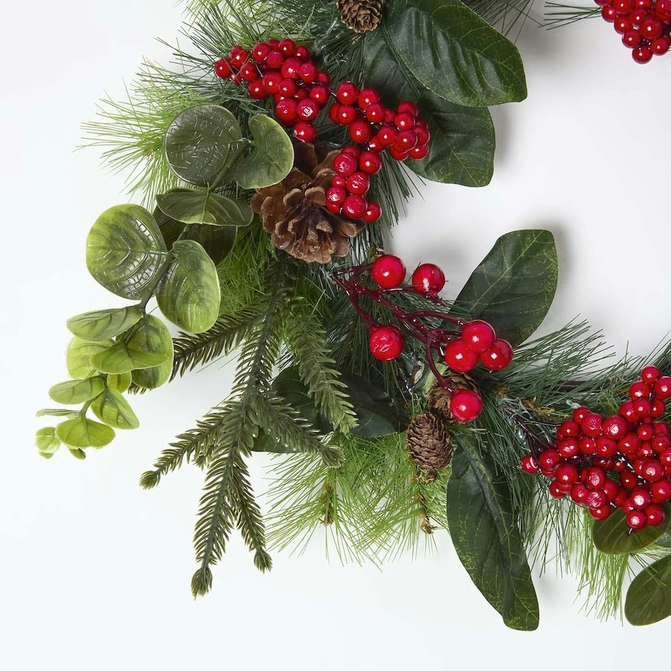image 1 of Homescapes Artificial Winter Woodland and Eucalyptus Wreath