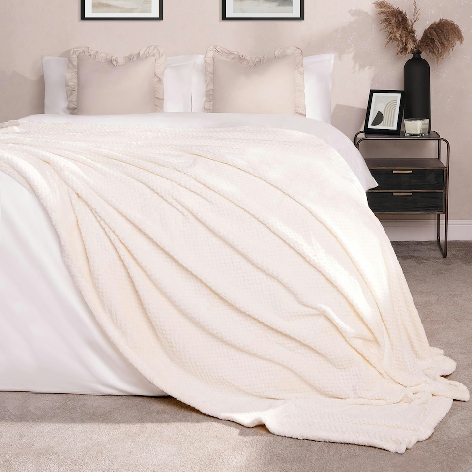 image 1 of OHS Luxury Honeycomb Waffle Blanket, 125x150cm - Cream
