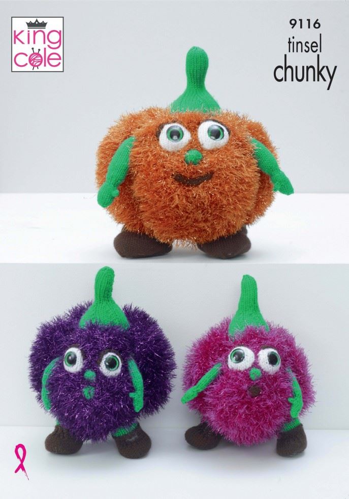 King Cole Tinsel Chunky & Dollymix DK Knitting Pattern 9116, Toys - 23cm & 34 cm