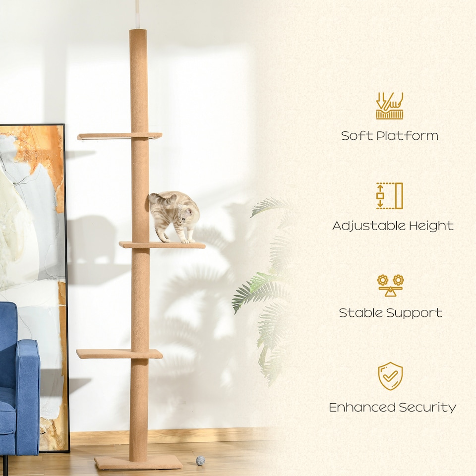image 1 of PawHut 260cm Cat Tree Floor To Ceiling Adjustable Height