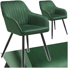 Chair Marilyn - velvet look, quilted, continuous backrest, slim steel legs - Set of 2 Green | Dark Green/Black