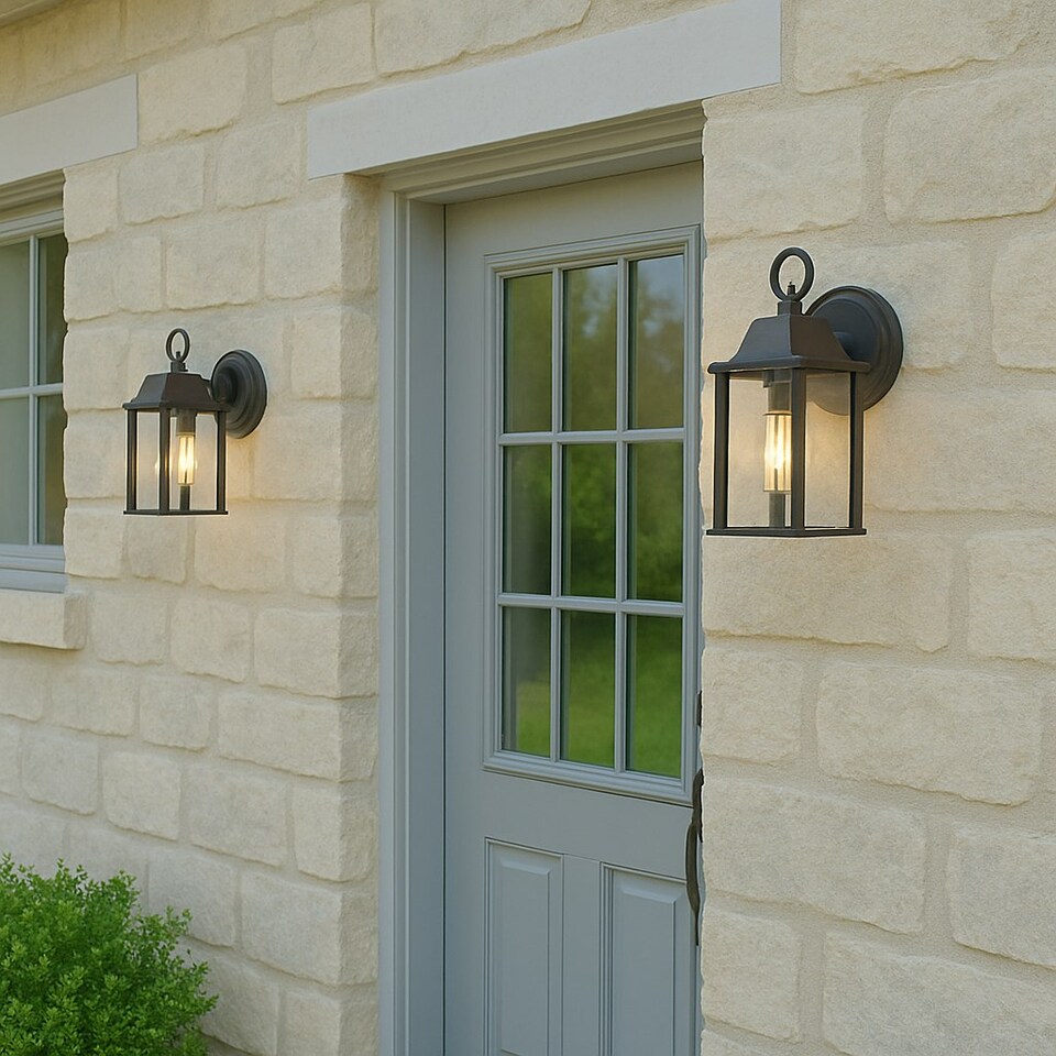image 1 of CGC FREYA Bevelled Glass Antique Bronze Coach Lantern Wall Light Porch Black