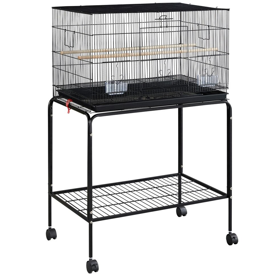 image 1 of Yaheetech 118.5 cm Flight Cage with Rolling Stand and Slide-out Tray Black