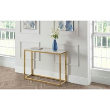 White Marble Top Console Table with Gold Framing White