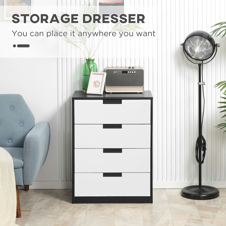 image 1 of HOMCOM Chest of Drawers, 4 Drawer Storage Cabinet Unit Bedroom Living Room