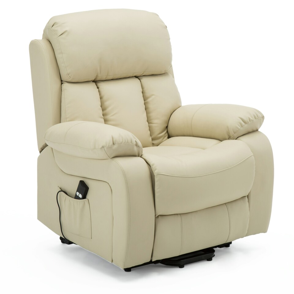 image 1 of Chester Single Motor Rise Recliner Bonded Leather Heat & Massage Chair (Cream)