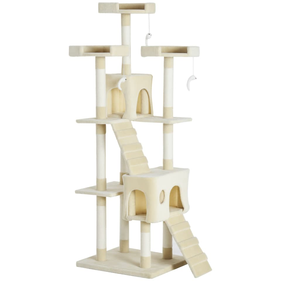 image 1 of PawHut Cat Tree, Kitten Scratch Post Climbing Tower 181 cm for Indoor, Beige
