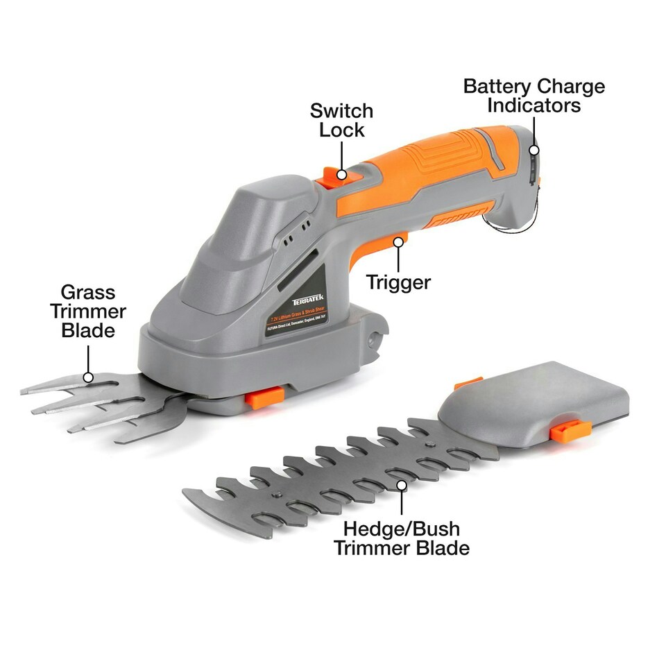 image 1 of Terratek 7.2V 2 in 1 Cordless Hedge Trimmer Cutter | Grey | Grey | 1