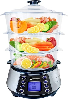 800W Digital 3 Tier Electric Food Steamer with Rice bowl