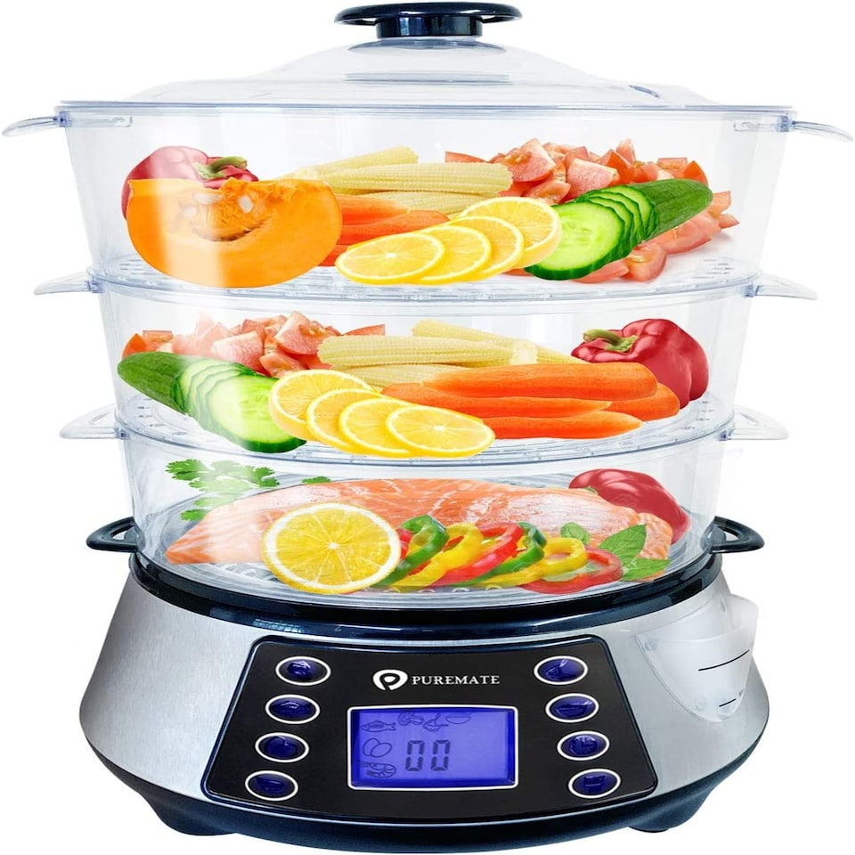 image 1 of 800W Digital 3 Tier Electric Food Steamer with Rice bowl