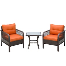 Outsunny 3 Pieces Rattan Bistro Set with Tempered Glass Table Orange