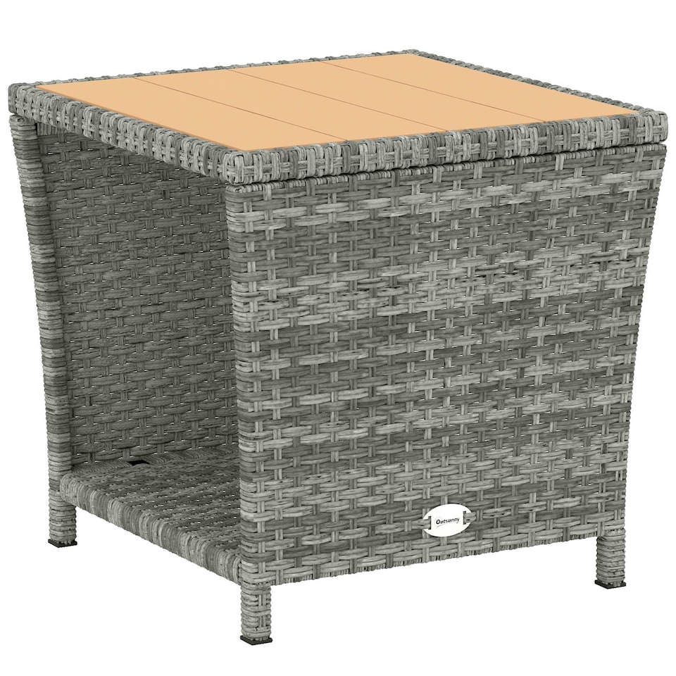 image 1 of Outsunny Side Table 2-Tier with Storage Shelf/Light Grey | Grey | Light Grey | 45 x 45 x 43 cm