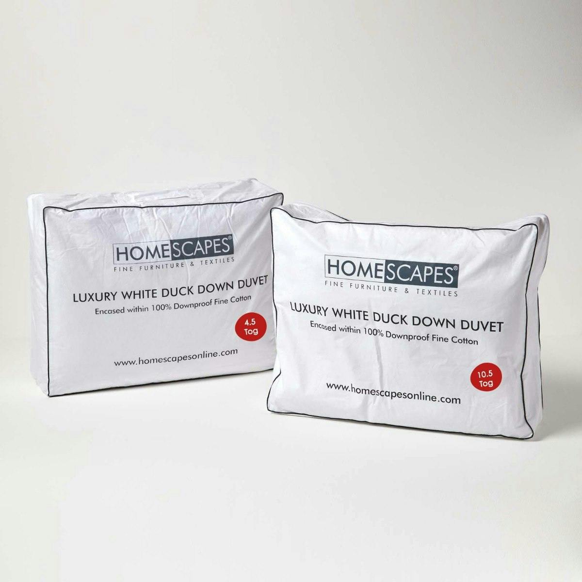 Homescapes Duck Down 15 Tog All Season Duvet Set, Super King White Super King