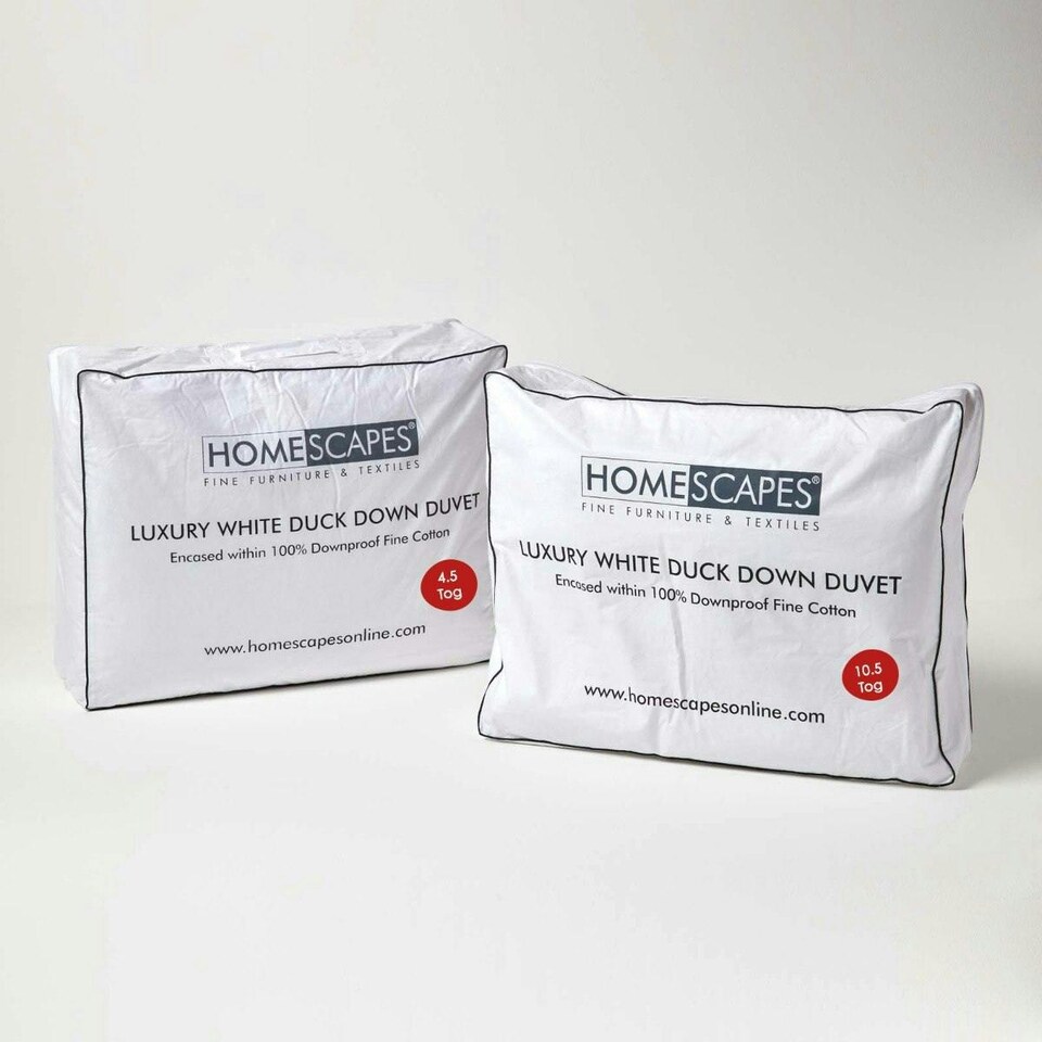 image 1 of Homescapes Duck Down 15 Tog All Season Duvet Set, Super King | White | Super King