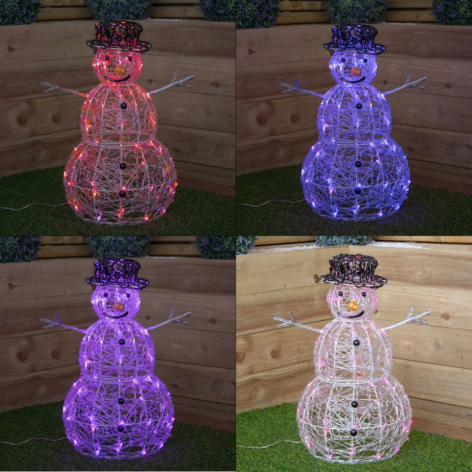 image 1 of 60cm Indoor Outdoor Acrylic Snowman Christmas Decoration with Colour Changing LED