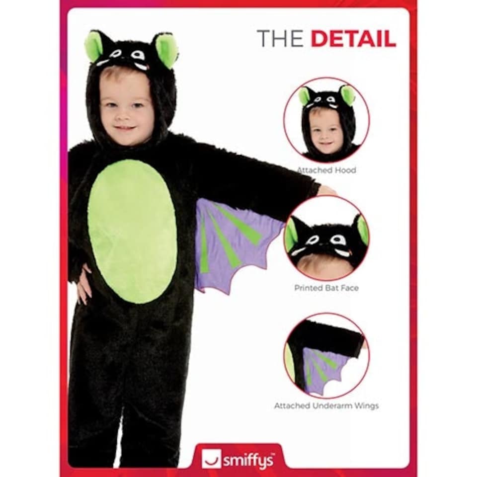 image 1 of Fluffy Bat Jumpsuit Unisex Fancy Dress Costume Toddler Age 3-4