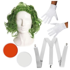 Factory Worker Accessory Set - Wig, Face Paint, Gloves, Braces & Eyebrows Green | One Size