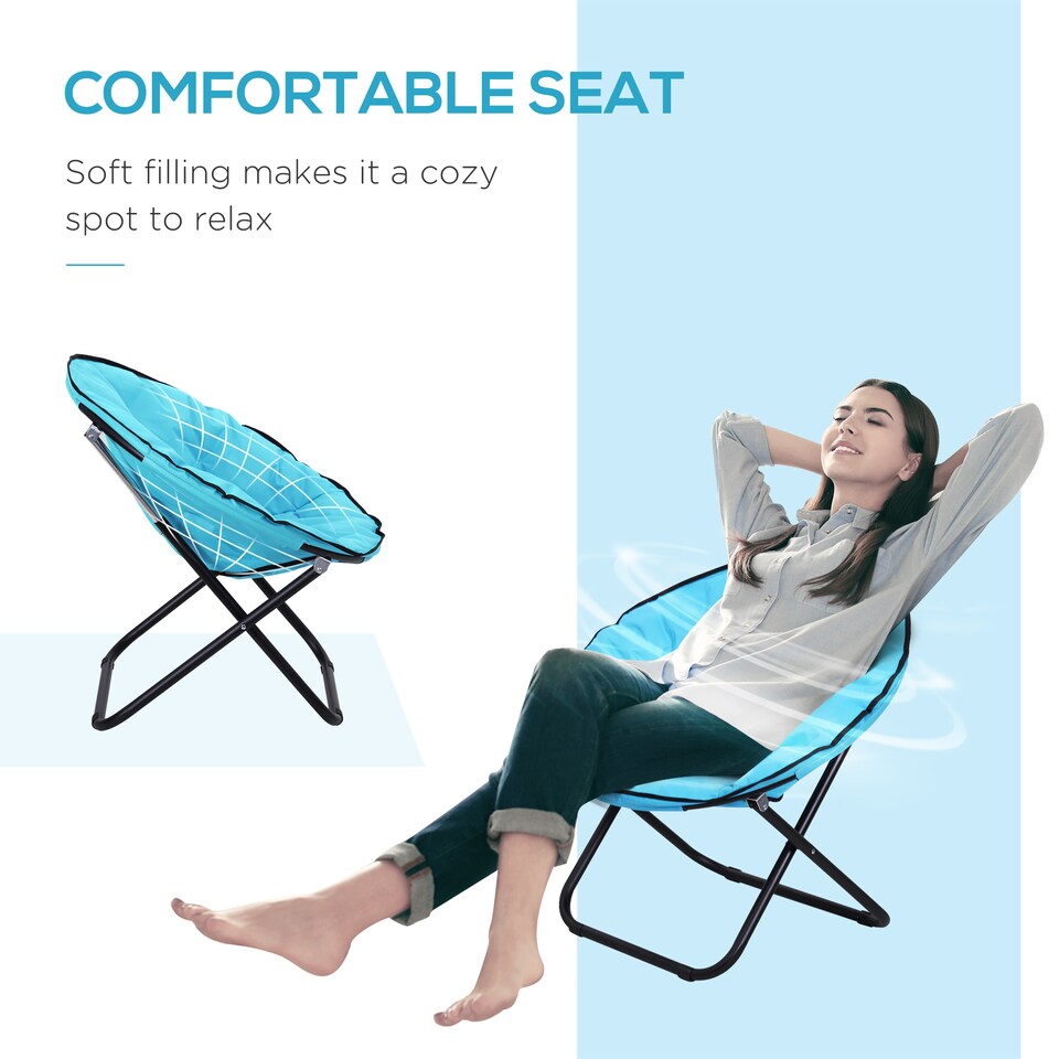 image 1 of Outsunny Camping Moon Chair, Portable Folding Camping Chair for Adults with Wide Padded Oxford Seat for Outdoor Camp, Travel, Fishing, Beach, Blue