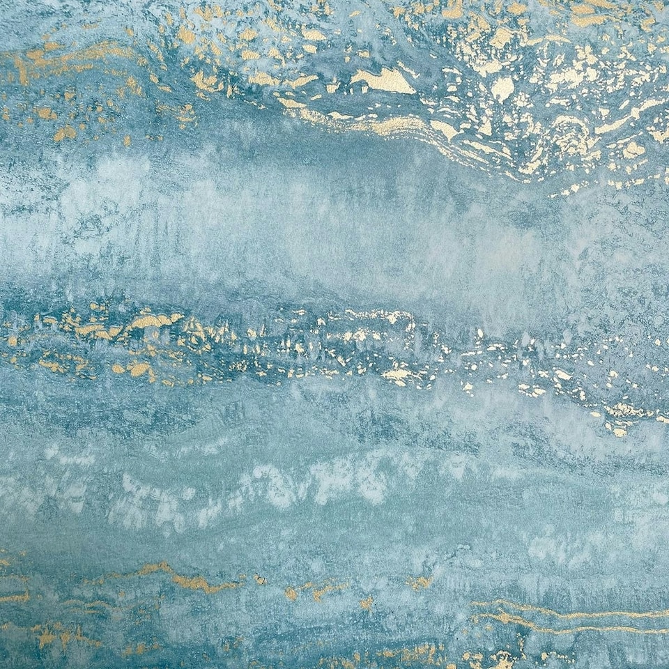 image 1 of Muriva Semper Marble Effect Wallpaper - Teal/Gold - 10m x 53cm Green