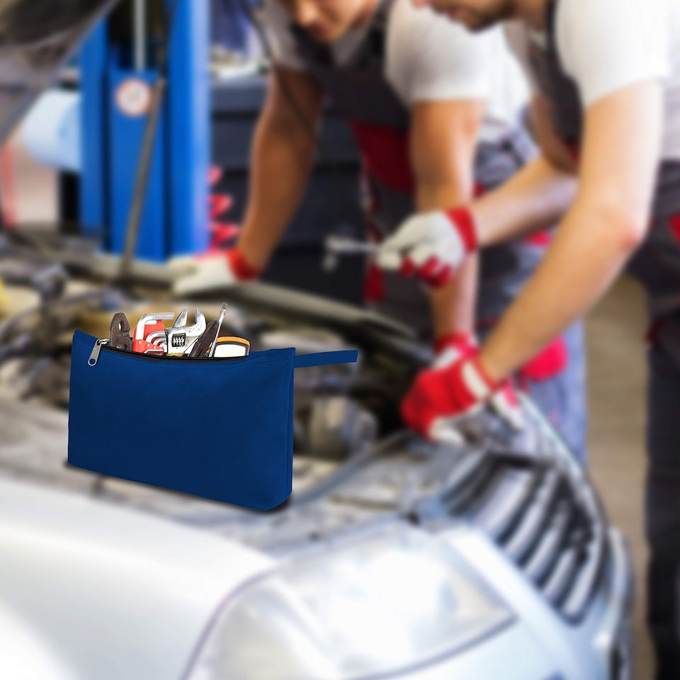 image 1 of Covers&All Tool Bag, 18 Oz Heavy Duty Waterproof Pouch with Sturdy, 7 in L x 11 in W x 7 in H, Blue