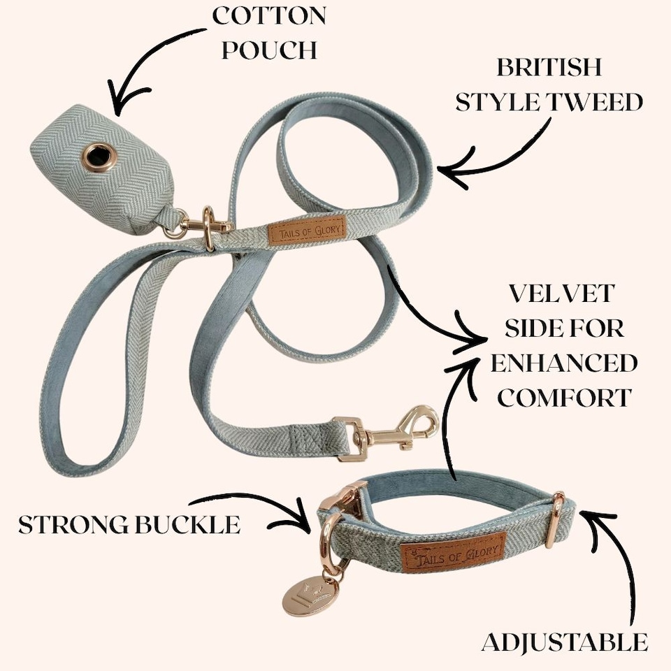 image 1 of Luxury Blue Tweed Dog Walking Set - 3 Piece