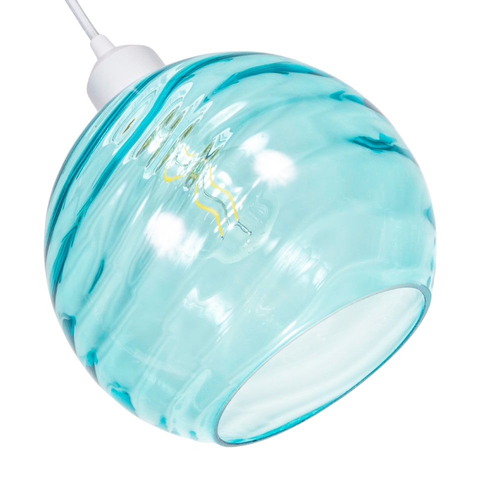 image 1 of Modern Designer Teal Circular Ribbed Glass Non Electric Pendant Lamp Shade | Blue