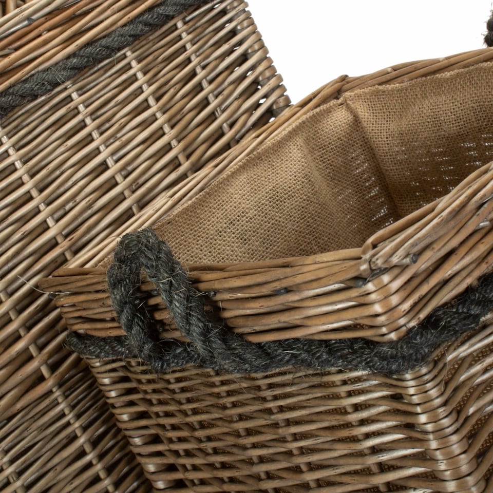 image 1 of Set of 3 Antique Wash Square Storage Log Basket