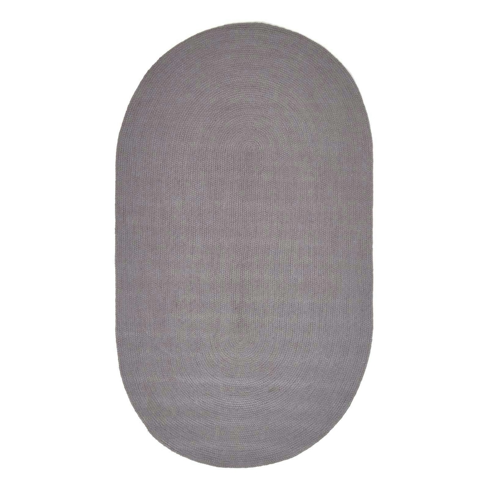 image 1 of Homescapes Grey Handmade Woven Braided Oval Rug - 50 x 80 cm | Grey | 50 x 80 cm
