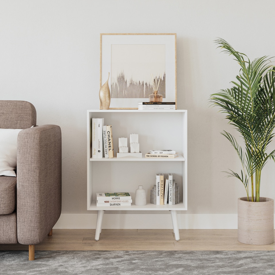 image 1 of 2-Tier Wooden Cabinet With Legs | White | White & White | 1