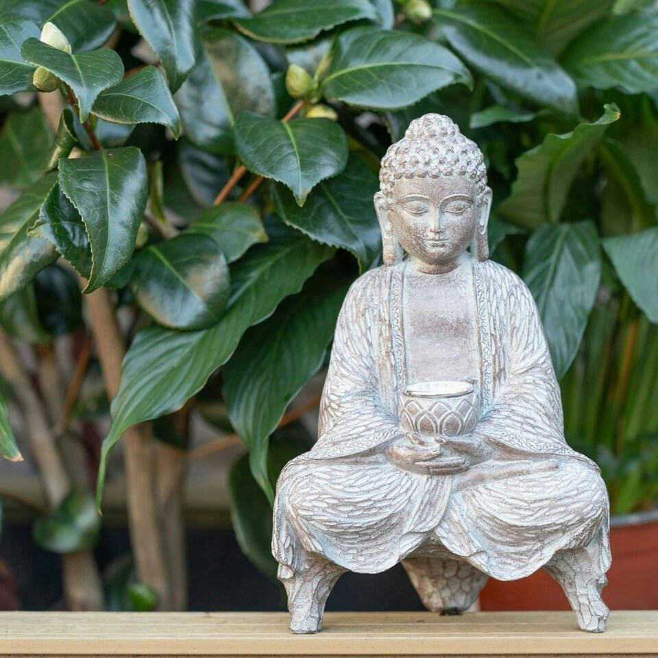 image 1 of ValueLights Buddha Outdoor Solar Decorative Light Grey