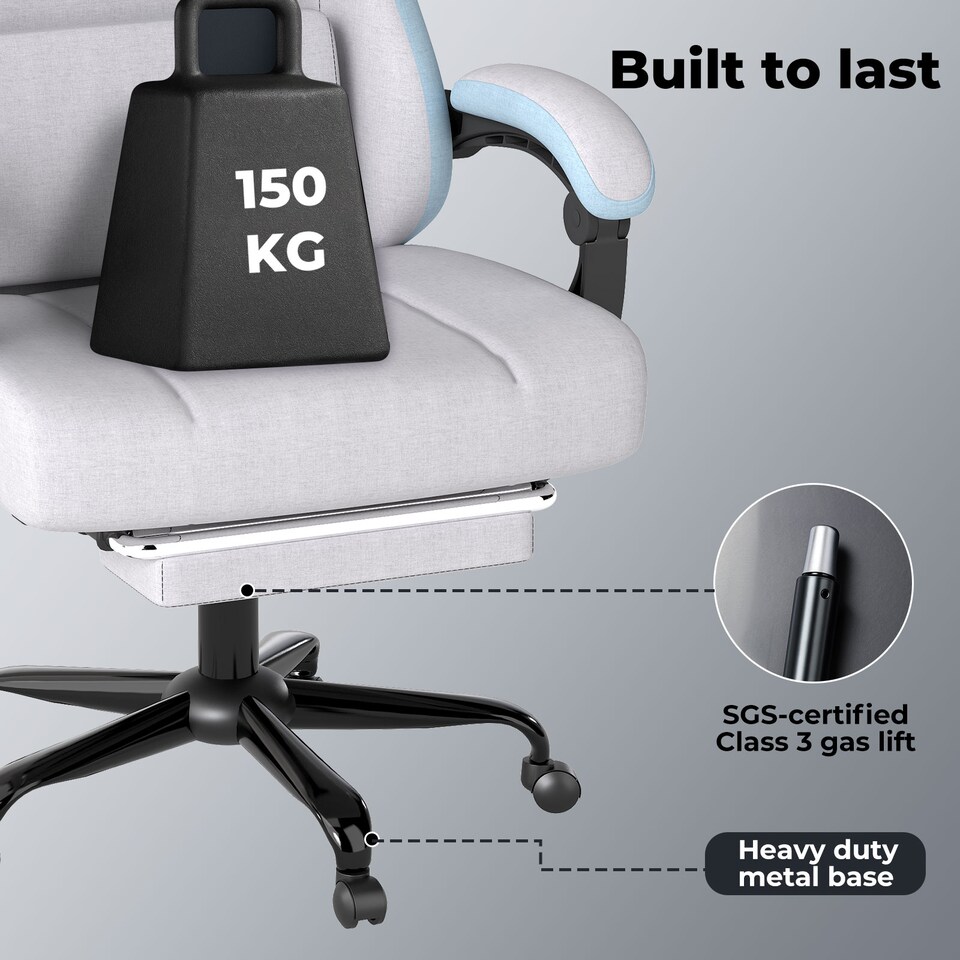 image 1 of Levede Office Desk Chair Fabric Gaming Recliner Adjustable Height Swivel | Blue | Blue | One Size