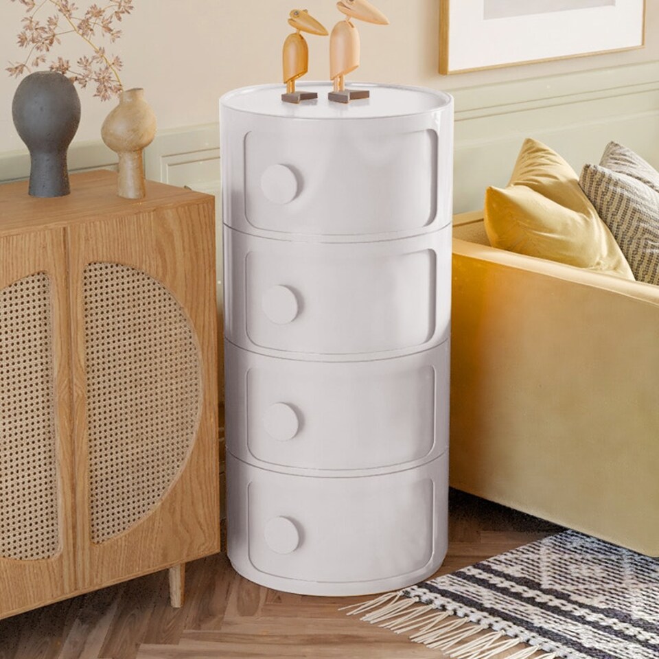 image 1 of Living and Home Cylindrical 4-Tier Plastic Storage Unit - White