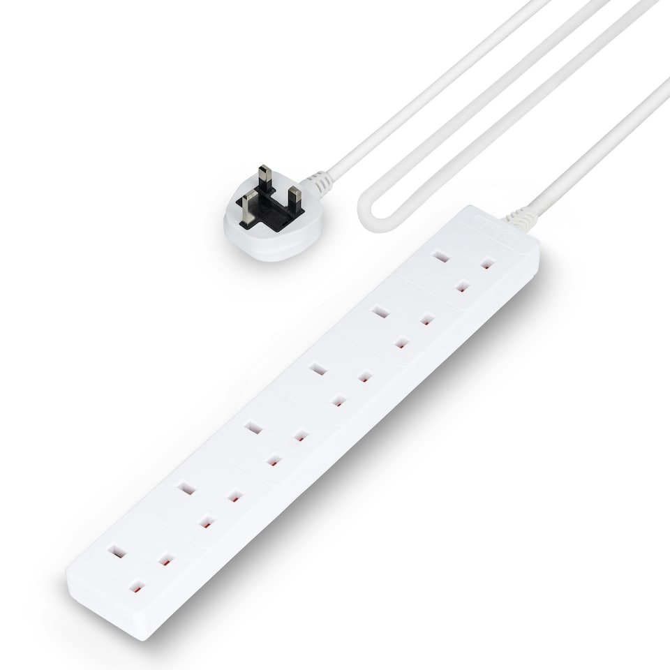 GEEPAS 13A 6 Gang Extension Lead 5m Cable, White