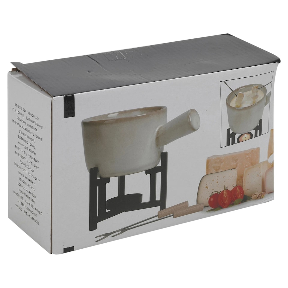 image 1 of Ceramic Chocolate Cheese Fondue Set Melting Pot with 2 Fruit Forks in Gift Box