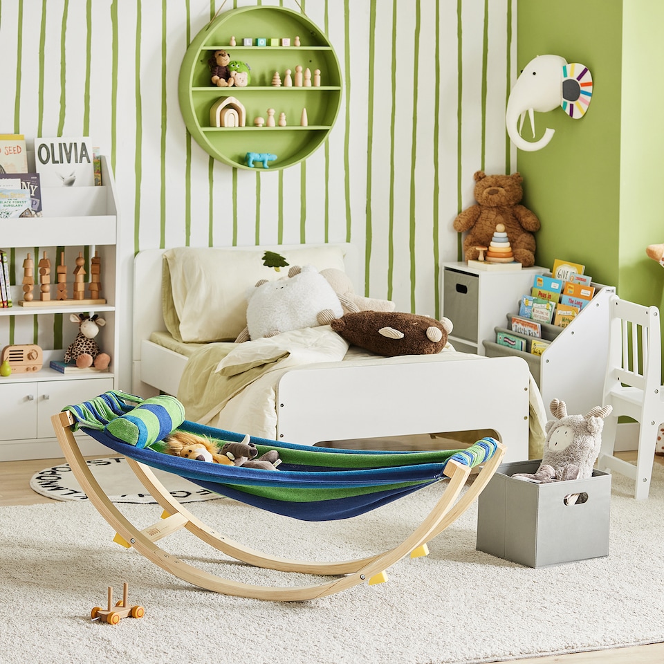 image 1 of SoBuy Kids Rocking Chair with Hammock & Pillow, Multicolor, 48.0x14.2x18.9 in, 4 kg - KMB16-J
