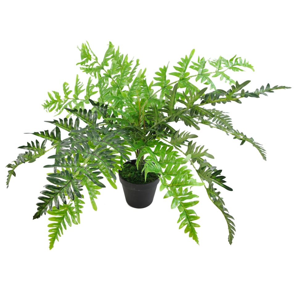 image 1 of Hanging Copper Planter with Artificial Evergreen Fern Plant 60cm by Leaf Design Botanik | Green