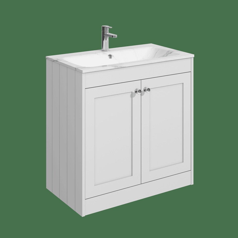 image 1 of Balterley Floor Standing 2 Door Unit & Stone Basin 1 Tap Hole | White | 800 x 800 x 453mm