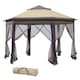 image 1 of Outsunny 3x4m Hexagon Gazebo w/ Mesh Curtains Outdoor Garden, Khaki