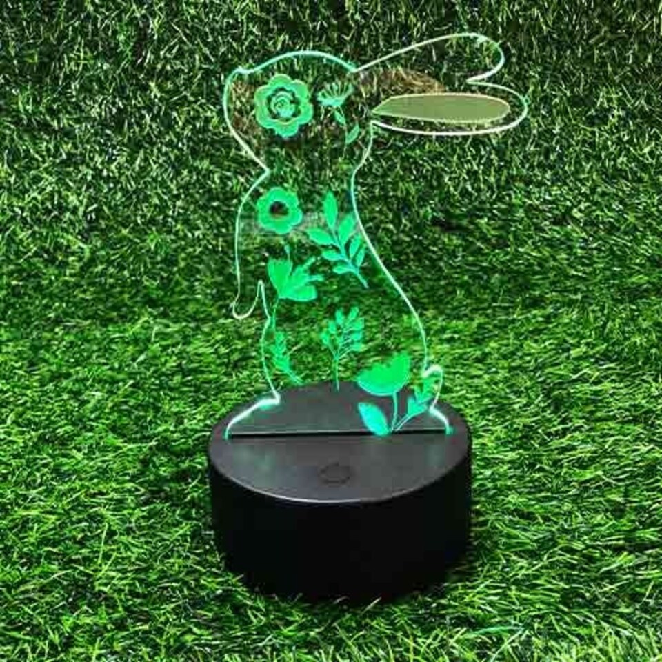 image 1 of Easter Floral Bunny Clear Acrylic Sign with LED Light Base